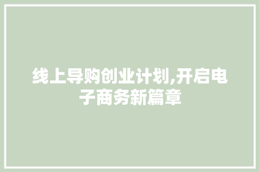 线上导购创业计划,开启电子商务新篇章