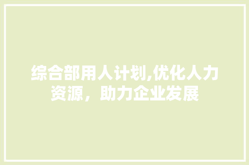 综合部用人计划,优化人力资源，助力企业发展