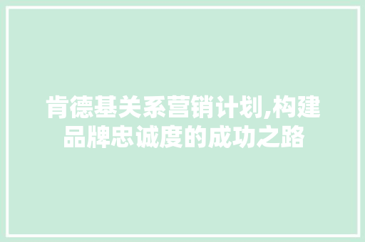 肯德基关系营销计划,构建品牌忠诚度的成功之路 工作报告