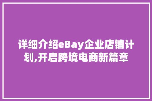详细介绍eBay企业店铺计划,开启跨境电商新篇章 特写稿