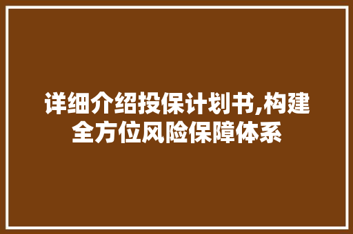详细介绍投保计划书,构建全方位风险保障体系