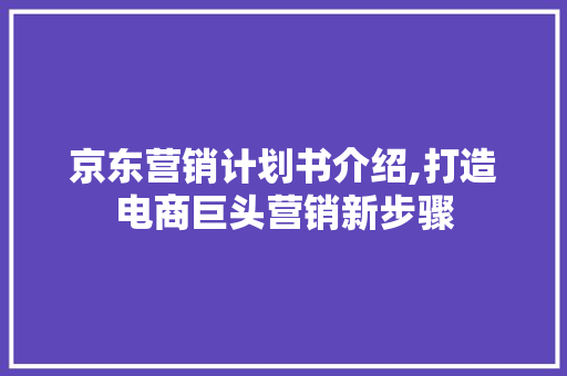 京东营销计划书介绍,打造电商巨头营销新步骤