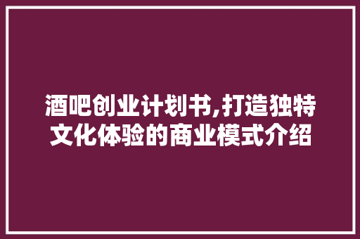 酒吧创业计划书,打造独特文化体验的商业模式介绍