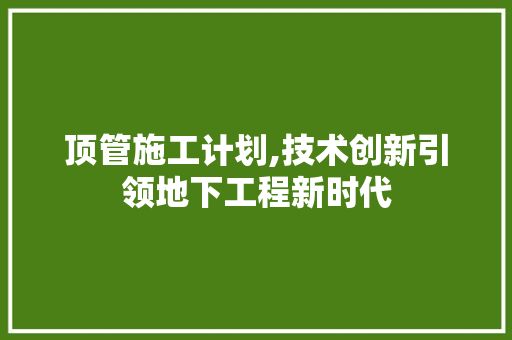 顶管施工计划,技术创新引领地下工程新时代