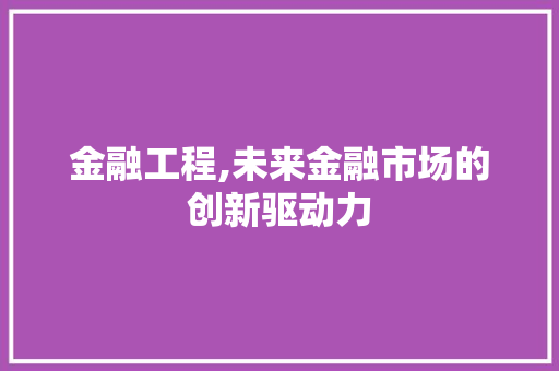 金融工程,未来金融市场的创新驱动力