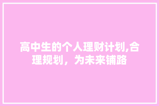 高中生的个人理财计划,合理规划，为未来铺路