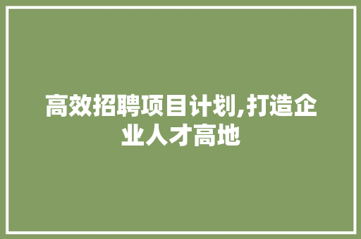 高效招聘项目计划,打造企业人才高地