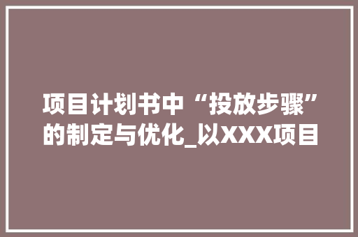 项目计划书中“投放步骤”的制定与优化_以XXX项目为例