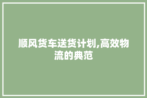 顺风货车送货计划,高效物流的典范 生活感悟