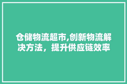 仓储物流超市,创新物流解决方法，提升供应链效率