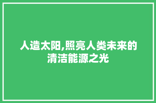 人造太阳,照亮人类未来的清洁能源之光