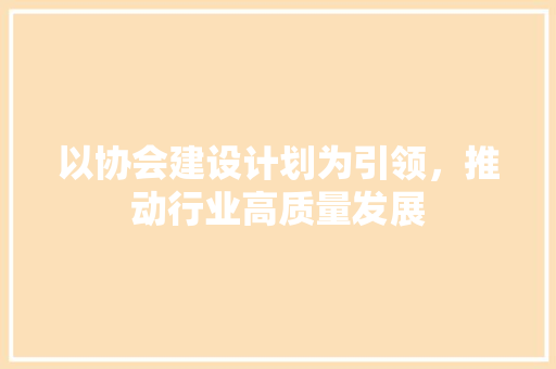 以协会建设计划为引领，推动行业高质量发展