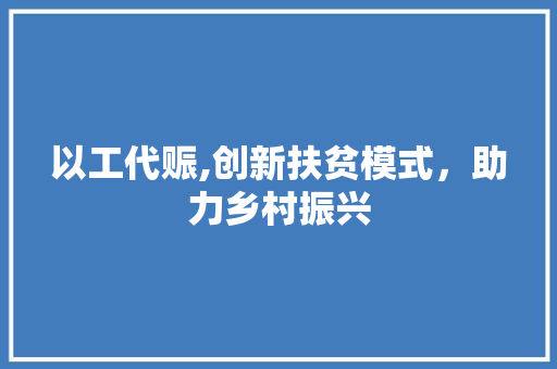 以工代赈,创新扶贫模式，助力乡村振兴