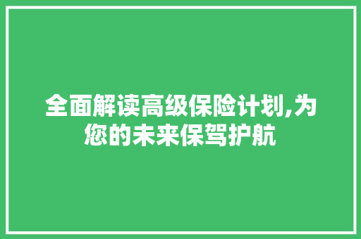 全面解读高级保险计划,为您的未来保驾护航