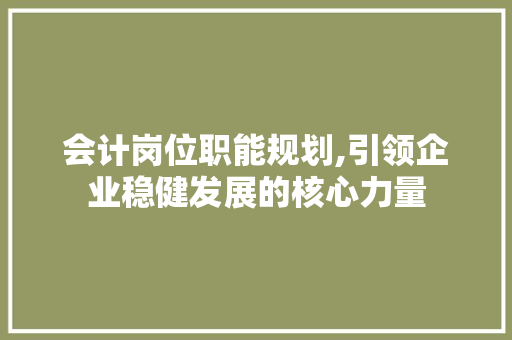 会计岗位职能规划,引领企业稳健发展的核心力量