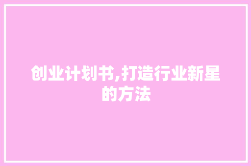 创业计划书,打造行业新星的方法
