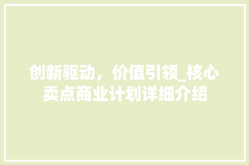 创新驱动，价值引领_核心卖点商业计划详细介绍