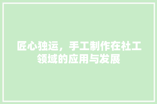 匠心独运，手工制作在社工领域的应用与发展