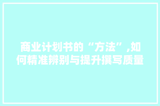 商业计划书的“方法”,如何精准辨别与提升撰写质量