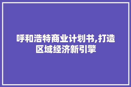 呼和浩特商业计划书,打造区域经济新引擎