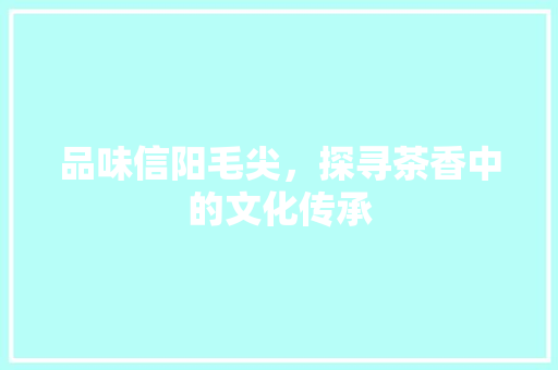 品味信阳毛尖，探寻茶香中的文化传承