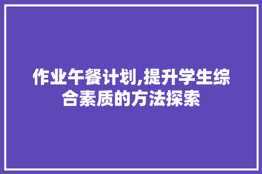 作业午餐计划,提升学生综合素质的方法探索