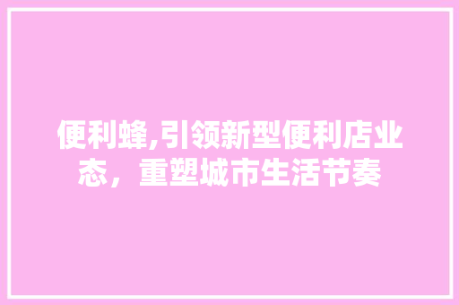便利蜂,引领新型便利店业态，重塑城市生活节奏