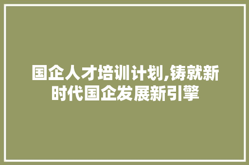 国企人才培训计划,铸就新时代国企发展新引擎