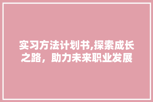 实习方法计划书,探索成长之路，助力未来职业发展