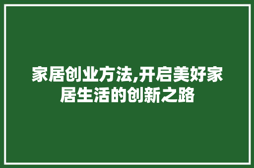 家居创业方法,开启美好家居生活的创新之路