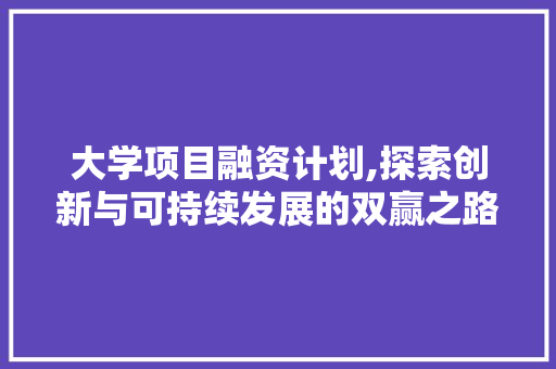 大学项目融资计划,探索创新与可持续发展的双赢之路