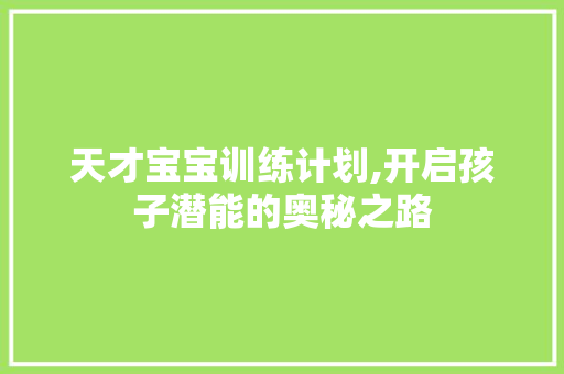 天才宝宝训练计划,开启孩子潜能的奥秘之路