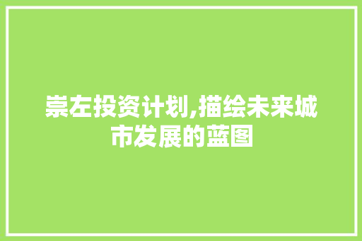 崇左投资计划,描绘未来城市发展的蓝图