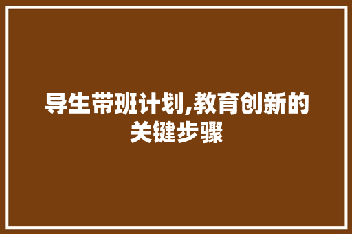 导生带班计划,教育创新的关键步骤