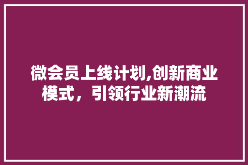 微会员上线计划,创新商业模式，引领行业新潮流