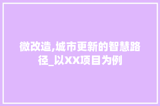 微改造,城市更新的智慧路径_以XX项目为例