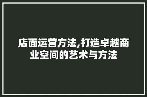 店面运营方法,打造卓越商业空间的艺术与方法