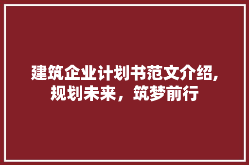 建筑企业计划书范文介绍,规划未来，筑梦前行