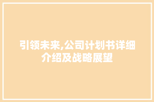 引领未来,公司计划书详细介绍及战略展望