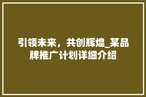 引领未来，共创辉煌_某品牌推广计划详细介绍