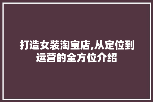 打造女装淘宝店,从定位到运营的全方位介绍