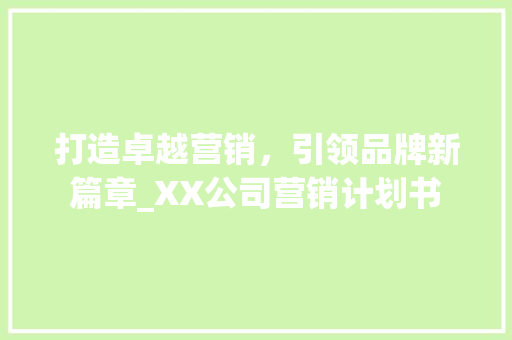 打造卓越营销，引领品牌新篇章_XX公司营销计划书 工作总结