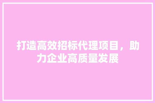 打造高效招标代理项目，助力企业高质量发展