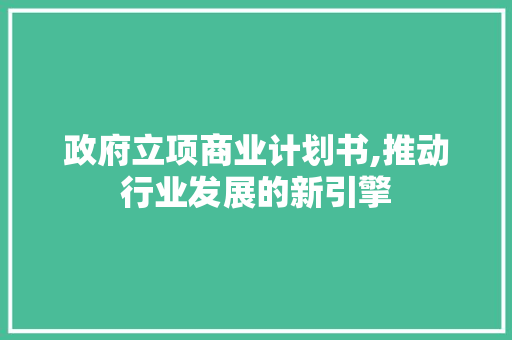政府立项商业计划书,推动行业发展的新引擎
