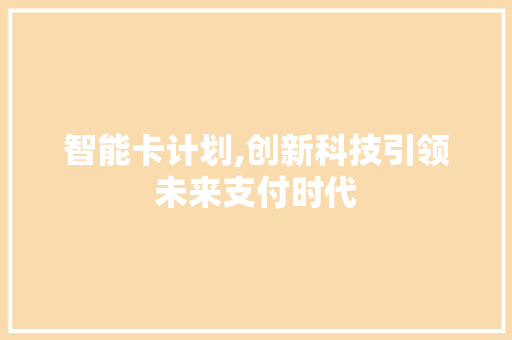 智能卡计划,创新科技引领未来支付时代 特写稿