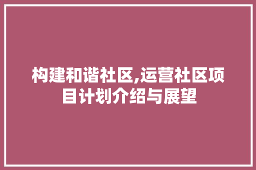 构建和谐社区,运营社区项目计划介绍与展望