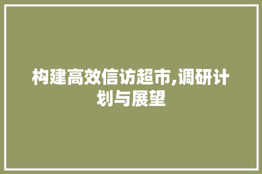 构建高效信访超市,调研计划与展望
