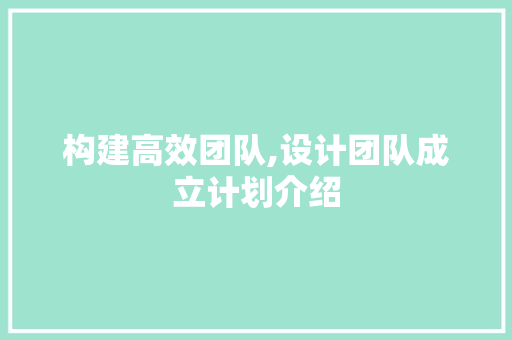 构建高效团队,设计团队成立计划介绍