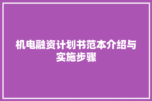 机电融资计划书范本介绍与实施步骤