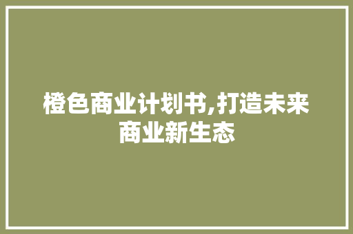 橙色商业计划书,打造未来商业新生态
